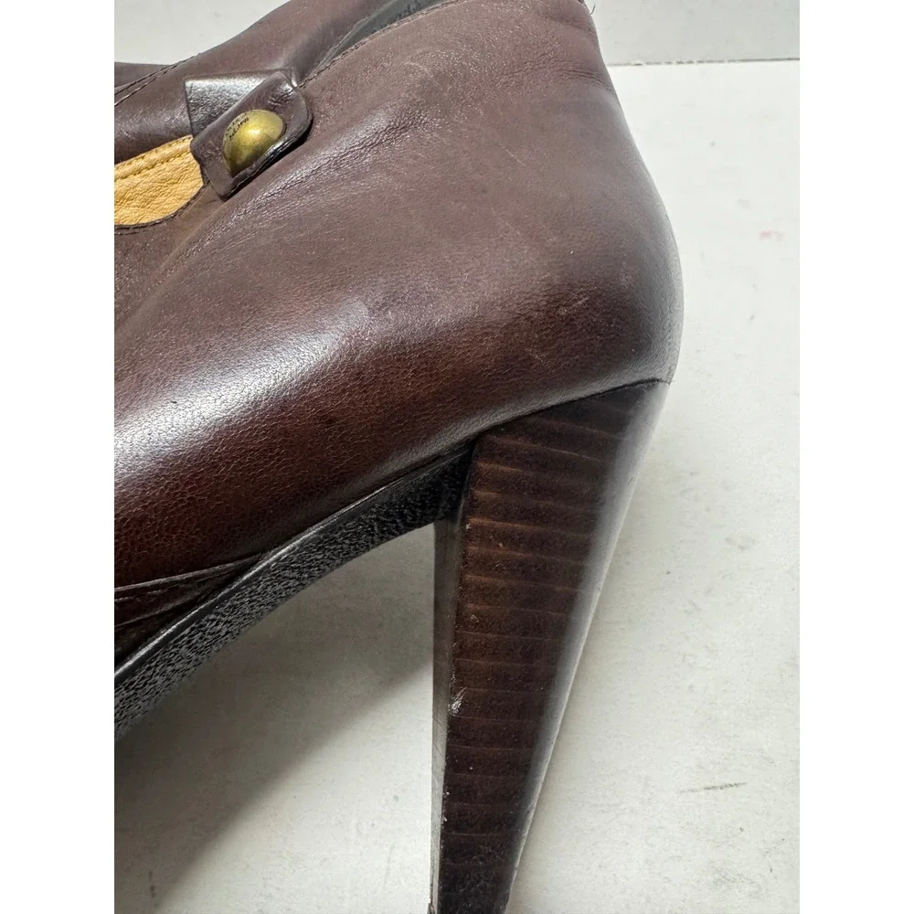 Coach Aliza Dark Brown Leather Ankle Boots Button Detail Stiletto Heels 8 B